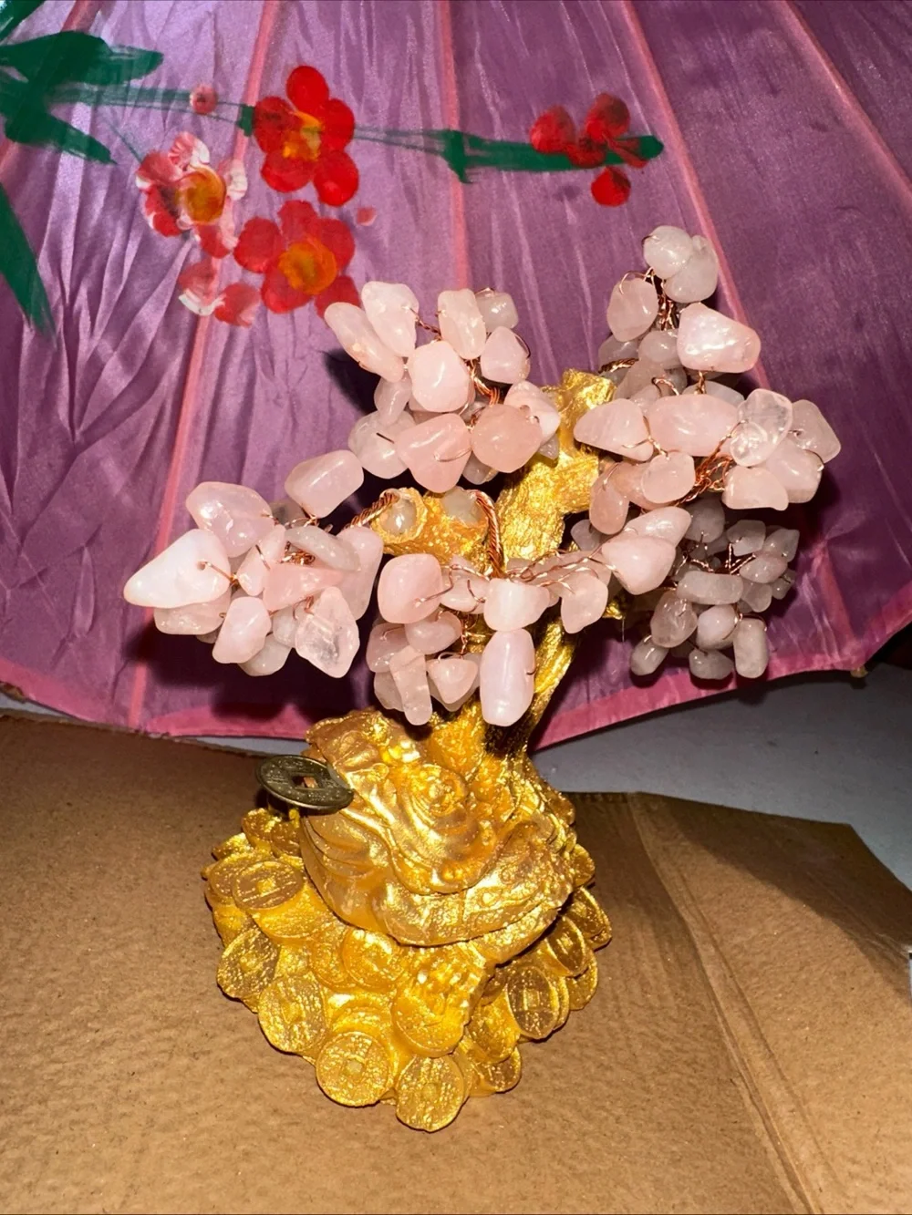 Gold & Pink Gemstone Lucky Money Tree - Home Accent